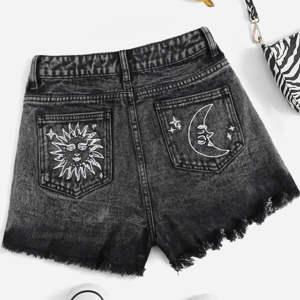 SHEIN sun & Moon Ripped Raw Cut Denim Shorts
